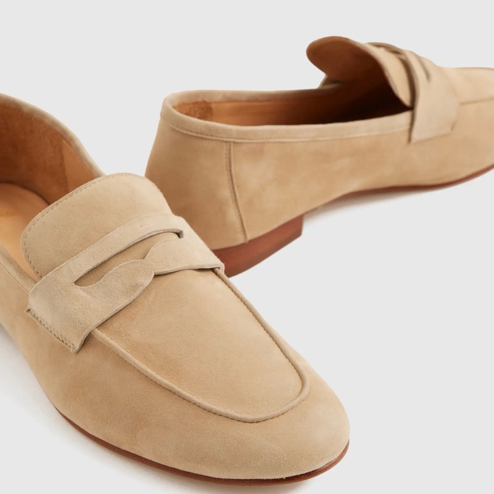 Quince Women’s Almond Italian Suede penny loafers Slip-Ons Soft NEW with BOX
